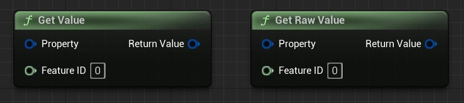 Cesium for Unreal tutorial: Upgrade to 2.0 Guide.  The "Get Value" Blueprint on the left, and the "Get Raw Value" Blueprint on the right.