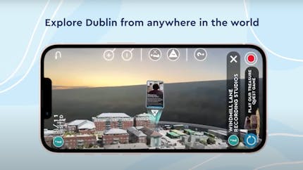 View of Windmill Lane Recording Studios as Photorealistic 3D Tiles in DiscovAR Dublin on a mobile device.