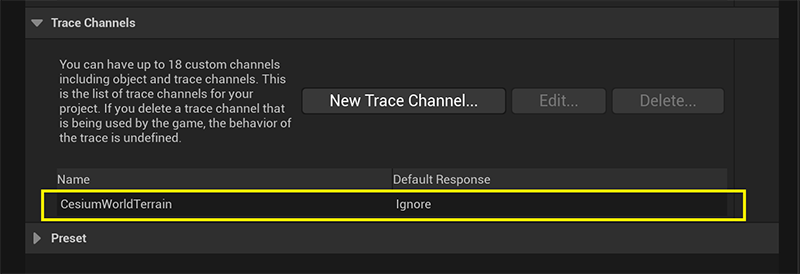 Trace channel set up within the project settings