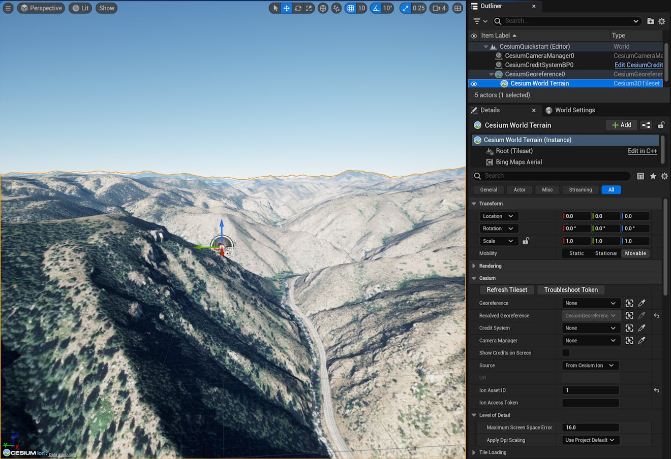 A screenshot showing the settings on a Cesium3DTileset.