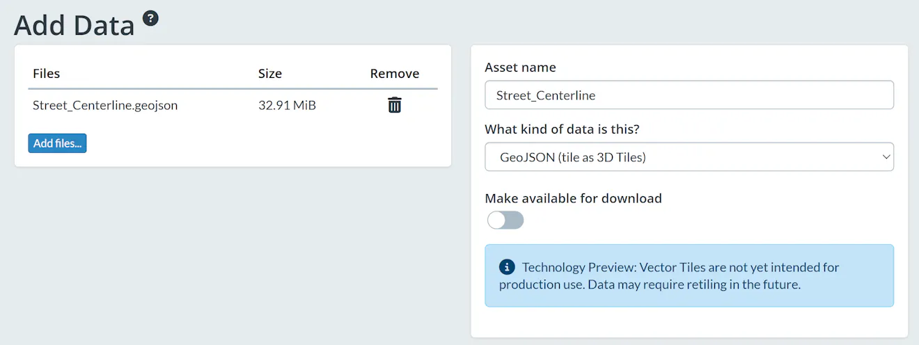 Add Data Cesium ion screen