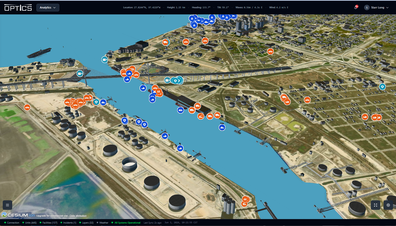 Active Digital Twin of the Port of Corpus Christi built by The Acceleration Agency with ProjectGemini’s SaaS leveraging CesiumJS