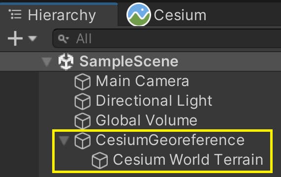 Game objects CesiumGeoreference and Cesium World Terrain