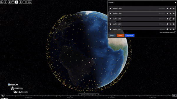 Custom satellite catalog query with visualization in DigitalArsenal's OrbPro.