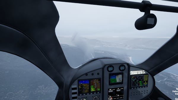 A Flight Design CTLS two-seater ultralight airplane flies in the fog.