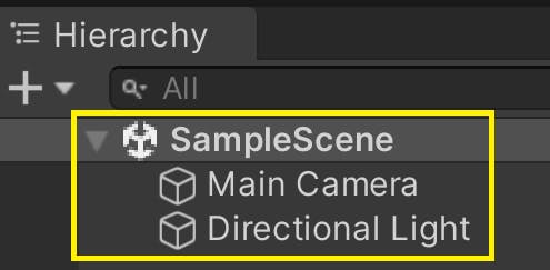 Verify that your scene contains a Main Camera and a Directional Light in the Hierarchy window.