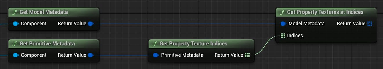 Cesium for Unreal v2.0 Upgrade Guide: This node may be combined with Get Property Textures At Indices to retrieve the actual property textures from CesiumModelMetadata.