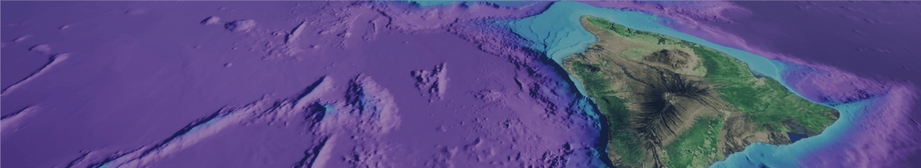 Cesium World Bathymetry of Hawaii with purple color ramp applied
