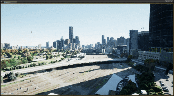 Fig 3.2: We use a scripted fly-through of the Melbourne tileset to compare total tile loads with and without occlusion culling. This flight is representative of a typical exploration of a city tileset.