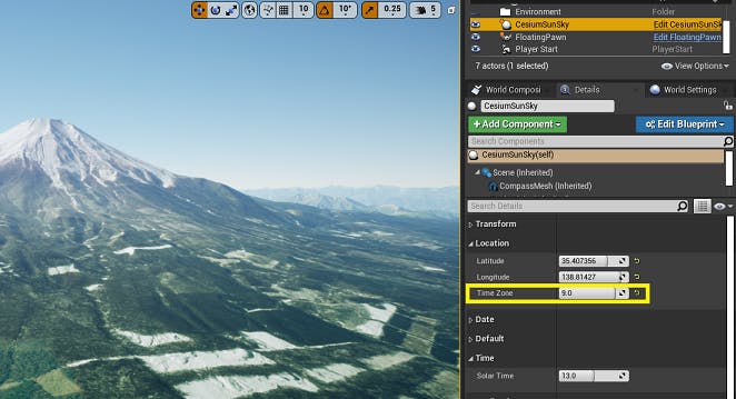 UE Editor Time Zone control for CesiumSunSky
