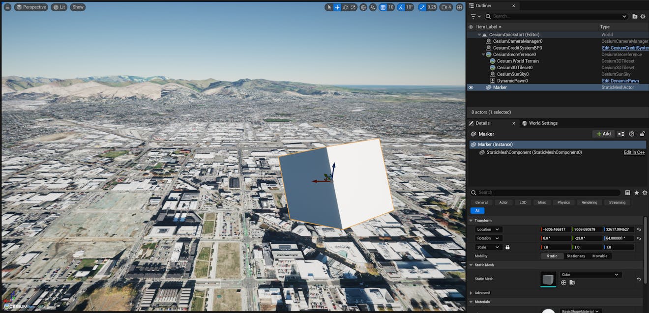 A screenshot showing a cube above Christchurch, New Zealand.