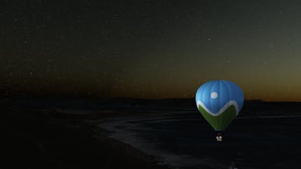 Cesium hot air balloon with stars in the background