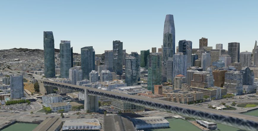 Photogrammetry model of San Francisco skyline by Aerometrex in CesiumJS