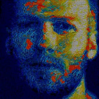 Van Gogh style painting of Josh Lawrence.