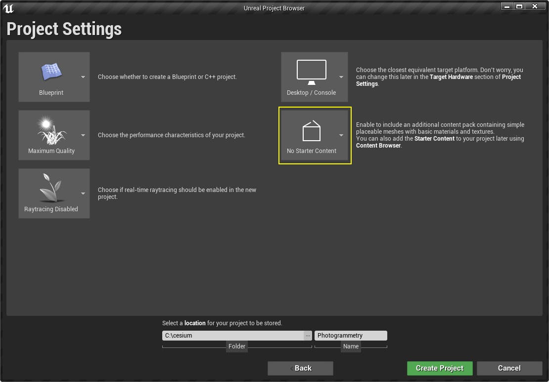 A screenshot of the Unreal Engine project settings dialog