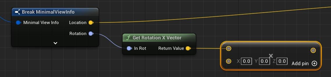 Cesium for Unreal tutorial: Visualize Mesh Features and Metadata. Create a Get Rotation X Vector node from the Rotation pin of Break MinimalViewInfo. Then, create a Multiply operator node.