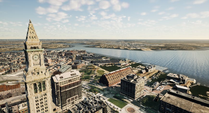 Custom House Tower, Boston MA, with 3D models created by Nearmap; shown with Cesium for Unreal