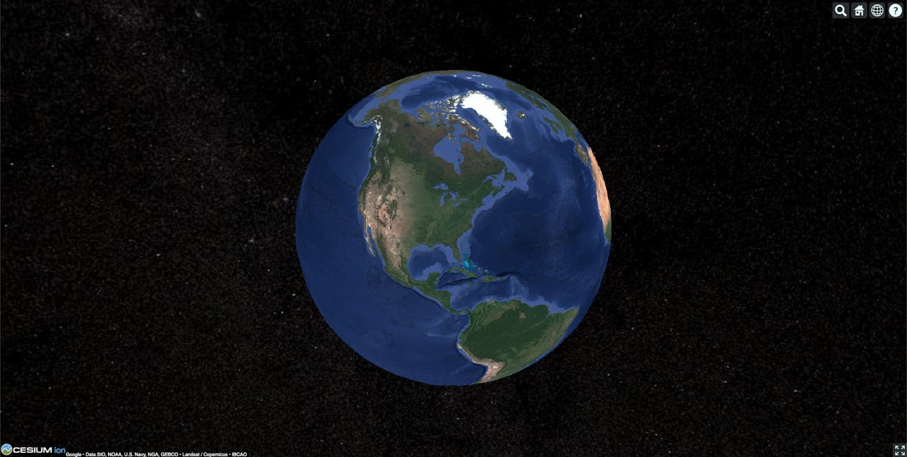 A global base layer of Photorealistic 3D Tiles in CesiumJS, focused on North America.