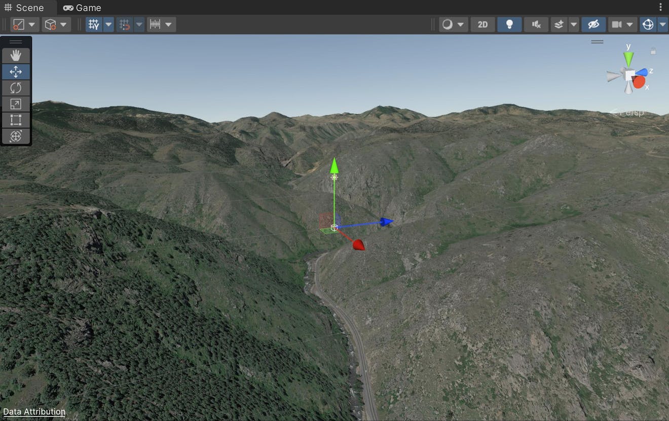 You should start to see terrain appear as Photorealistic 3D Tiles are streamed into the scene.