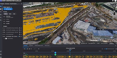 Screenshot of the Smart Construction Dashboard, developed by Cesium and Komatsu