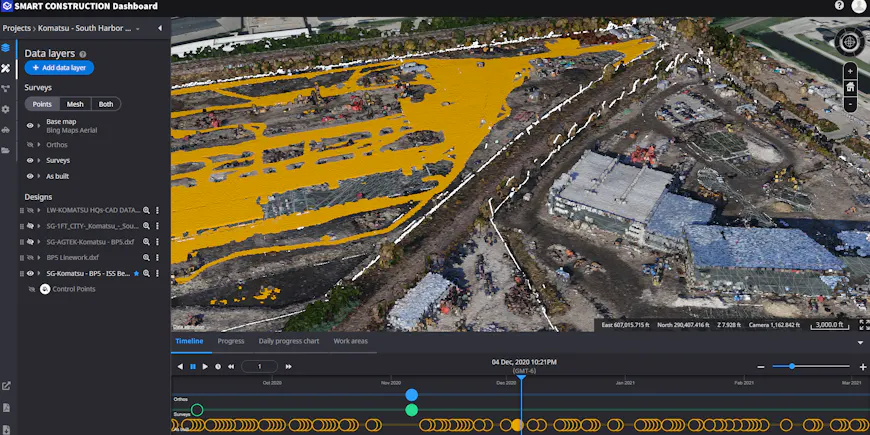 Screenshot of the Smart Construction Dashboard, developed by Cesium and Komatsu