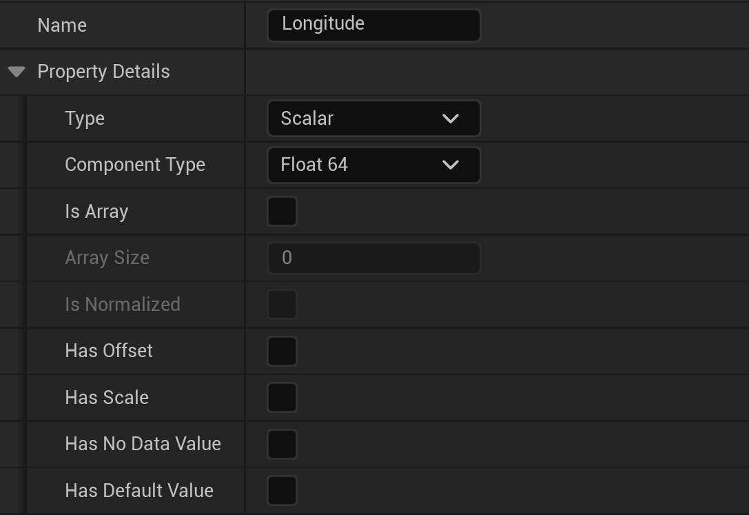 Cesium for Unreal tutorial: Visualize Mesh Features and Metadata. Longitude property details.