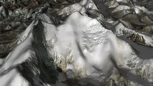 Screenshot of mountain terrain visualized in CesiumJS