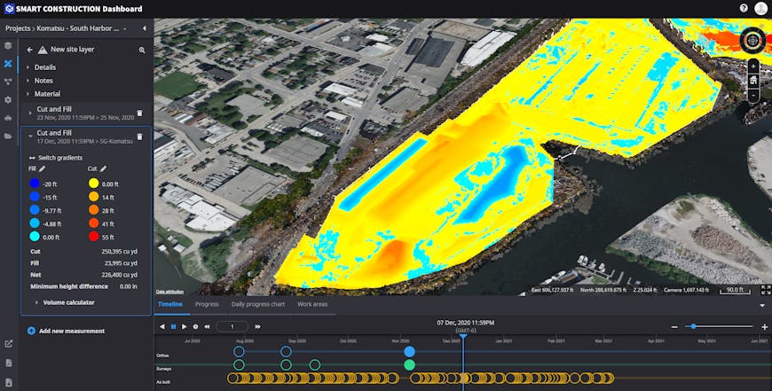 Screenshot of the Smart Construction Dashboard, developed by Cesium and Komatsu