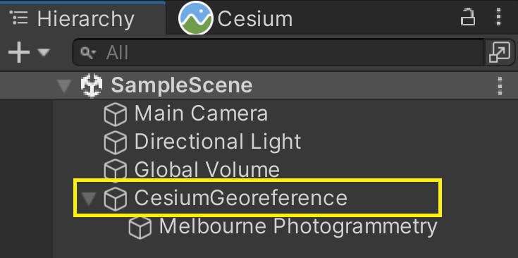 Click on the CesiumGeoreference game object in the Hierarchy window.