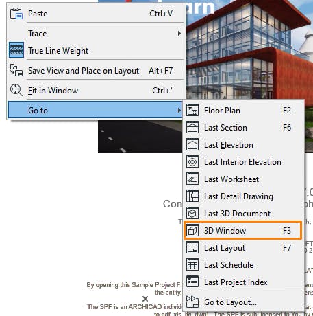 Cesium for Omniverse Graphisoft Archicad tutorial: Right-click on the document and select Go to > 3D Window. Alternatively, press F3 on your keyboard.