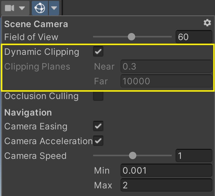 Dynamic clipping in camera settings