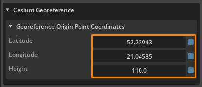 Cesium for Omniverse/SketchUp tutorial: In the Property window, enter the latitude and longitude obtained from SketchUp.