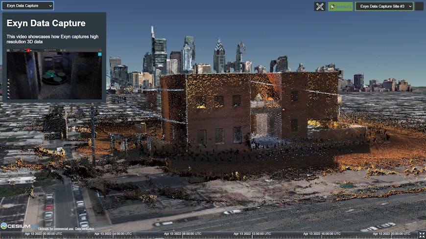 Point cloud data of Philadelphia collected by Exyn combined with photogrammetry data from Nearmap in CesiumJS.