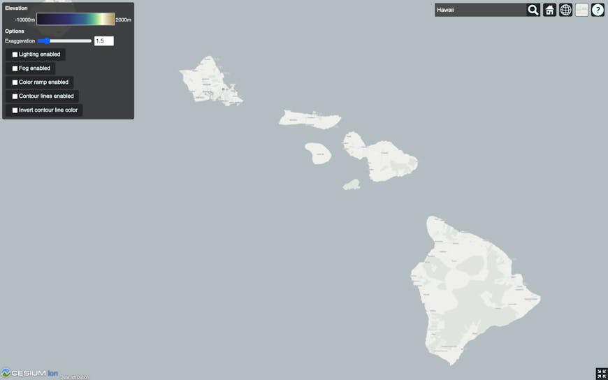 Cesium World Bathymetry - CesiumJS, no lighting example