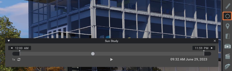 The sun study tool is useful for reviewing shadow impacts of a proposed design.