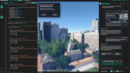 CesiumJS Sandcastle Copilot creating a visualization of Philadelphia