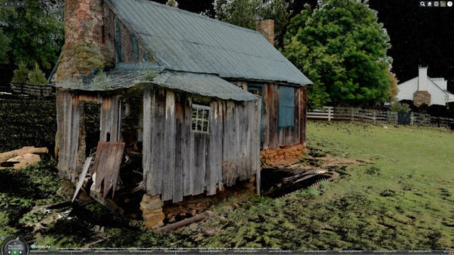 Point cloud data of a wooden cabin. This highly detailed cabin was compressed from a 4.48 GB LAS down to 0.67 GB.