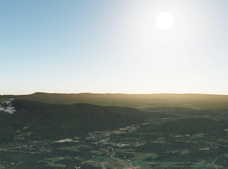 Sun over hills in CesiumJS