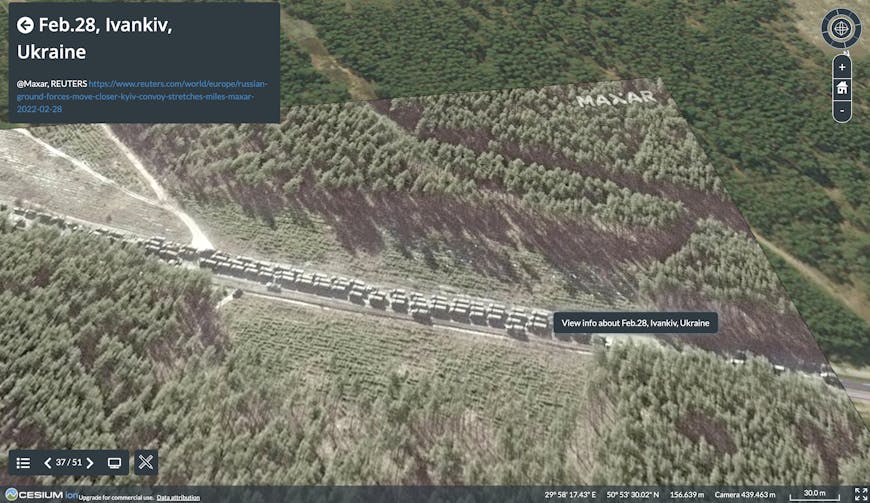 Satellite image of Russian convoy in Ukraine.