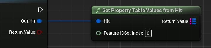 Cesium for Unreal tutorial: Visualize Mesh Features and Metadata. From the Out Hit pin of Line Trace By Channel, create a Get Property Table Values From Hit node. 