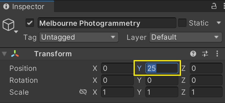 You can change the Y-coordinate of the Position under the Transform component by typing in the desired value.