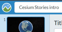 The Cesium ion icon in the upper left of the screen while in the Cesium Stories editor 
