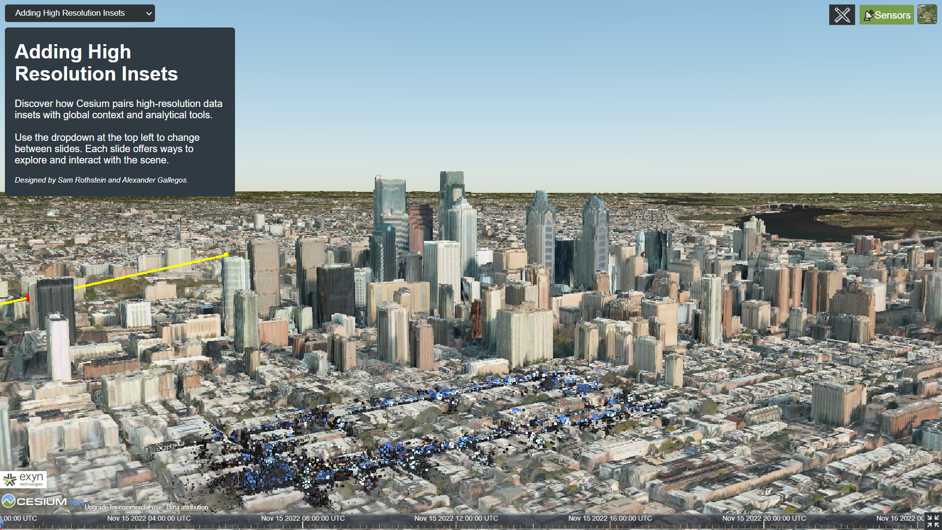 Screenshot of Philadelphia, Pennsylvania, USA, in CesiumJS Exyn demo.