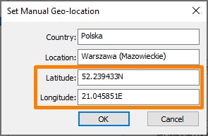 Click on Set Manual Location and copy the exact latitude and longitude values into your text editor of choice, as we will need them later in Omniverse.