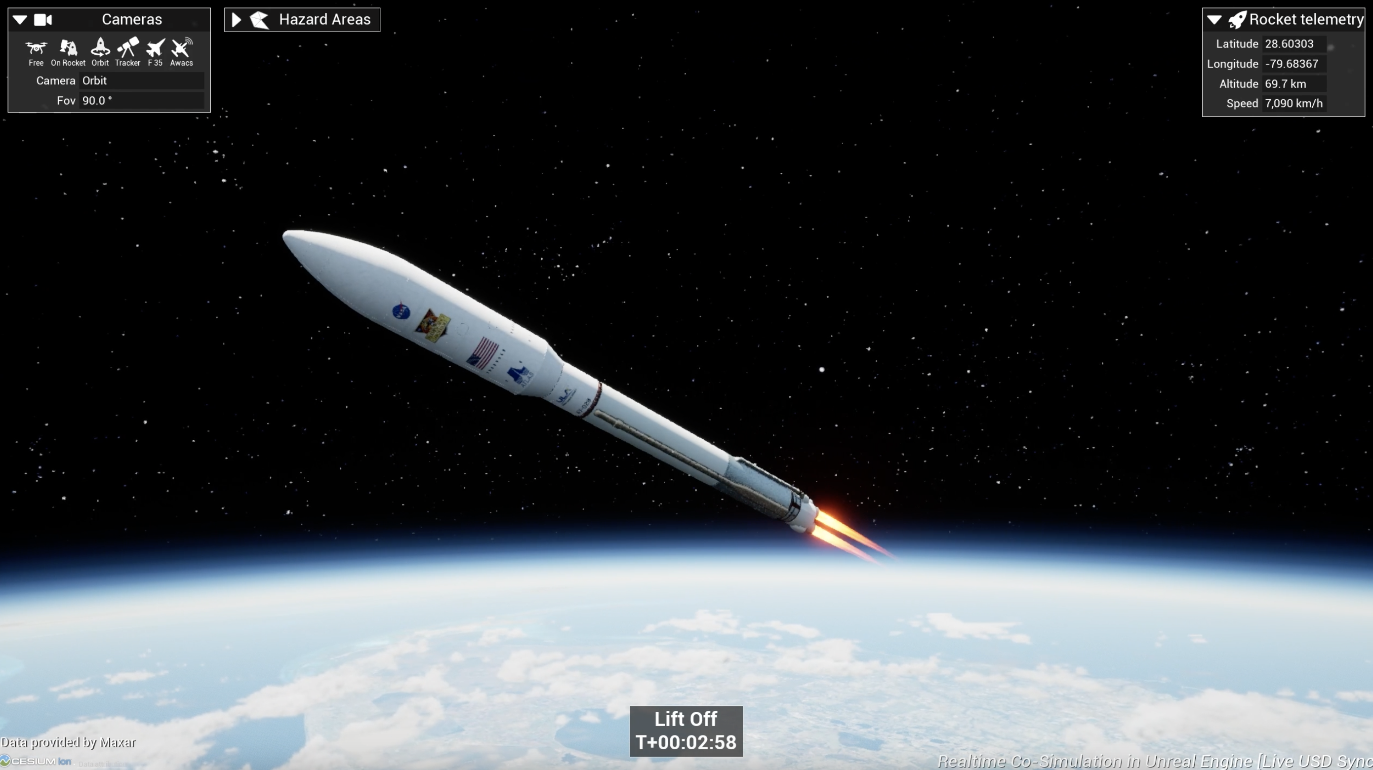 Cape Canaveral Launch Simulation with Cesium, MAXAR, NVIDIA, and US Space Force.