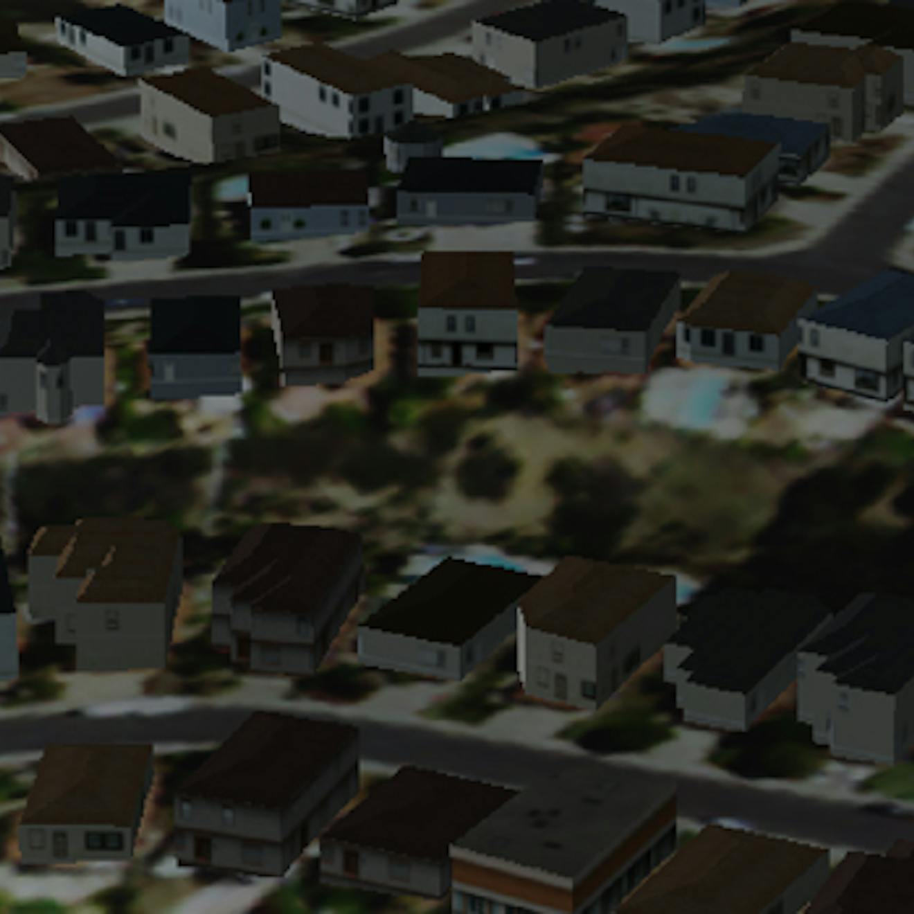 Many residential building models on a hill