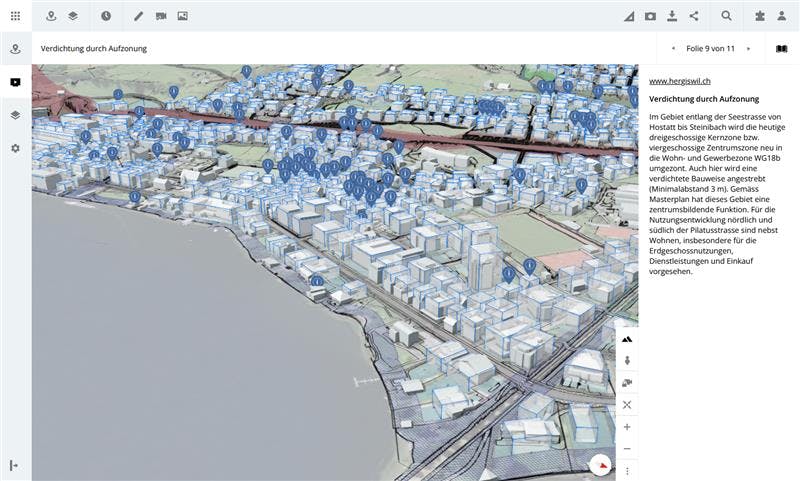 Zoning parameters visualized on city buildings