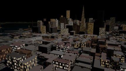 Procedural windows on Cesium OSM Buildings at night in Cesium for Unreal 