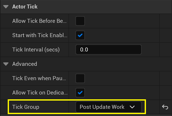 Tick settings for the LineTraceRenderer actor