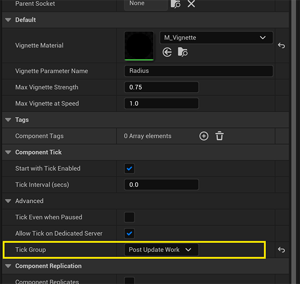 The details of the vignette component’s tick settings